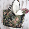 Női nagy méretű vászon táska, Vintage rózsás gobelin táska, Női utazó táska, Női gobelin válltáska, Shopper táska